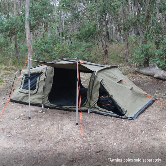 dirty dee swag setup with awning poles